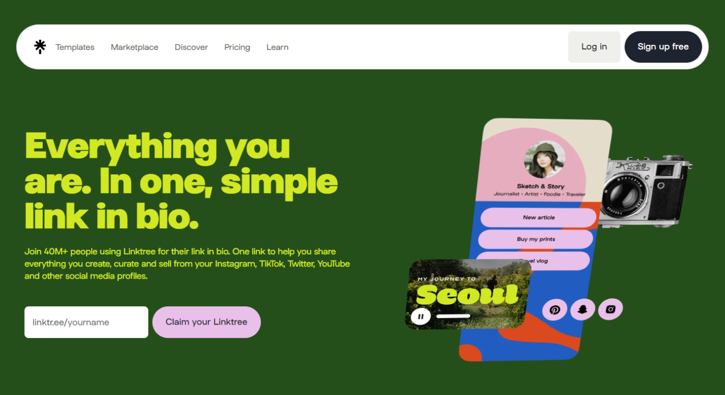 Screenshot of Linktree