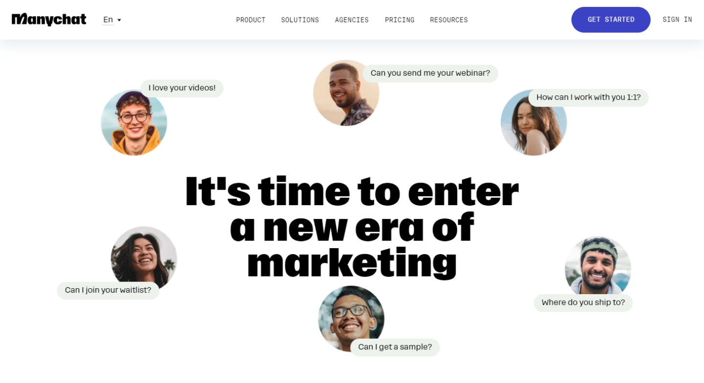 Screenshot of Manychat.com