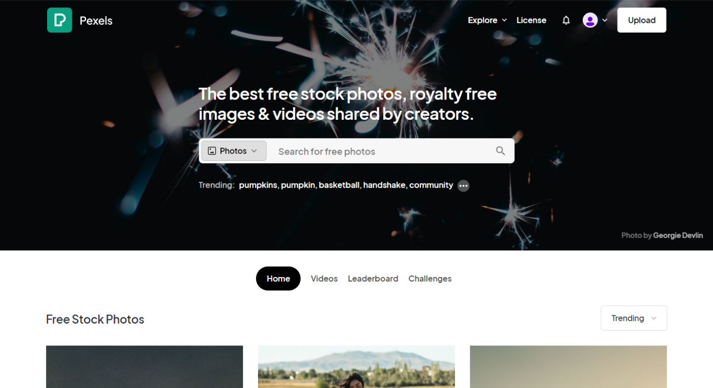 Screenshot of Pexels