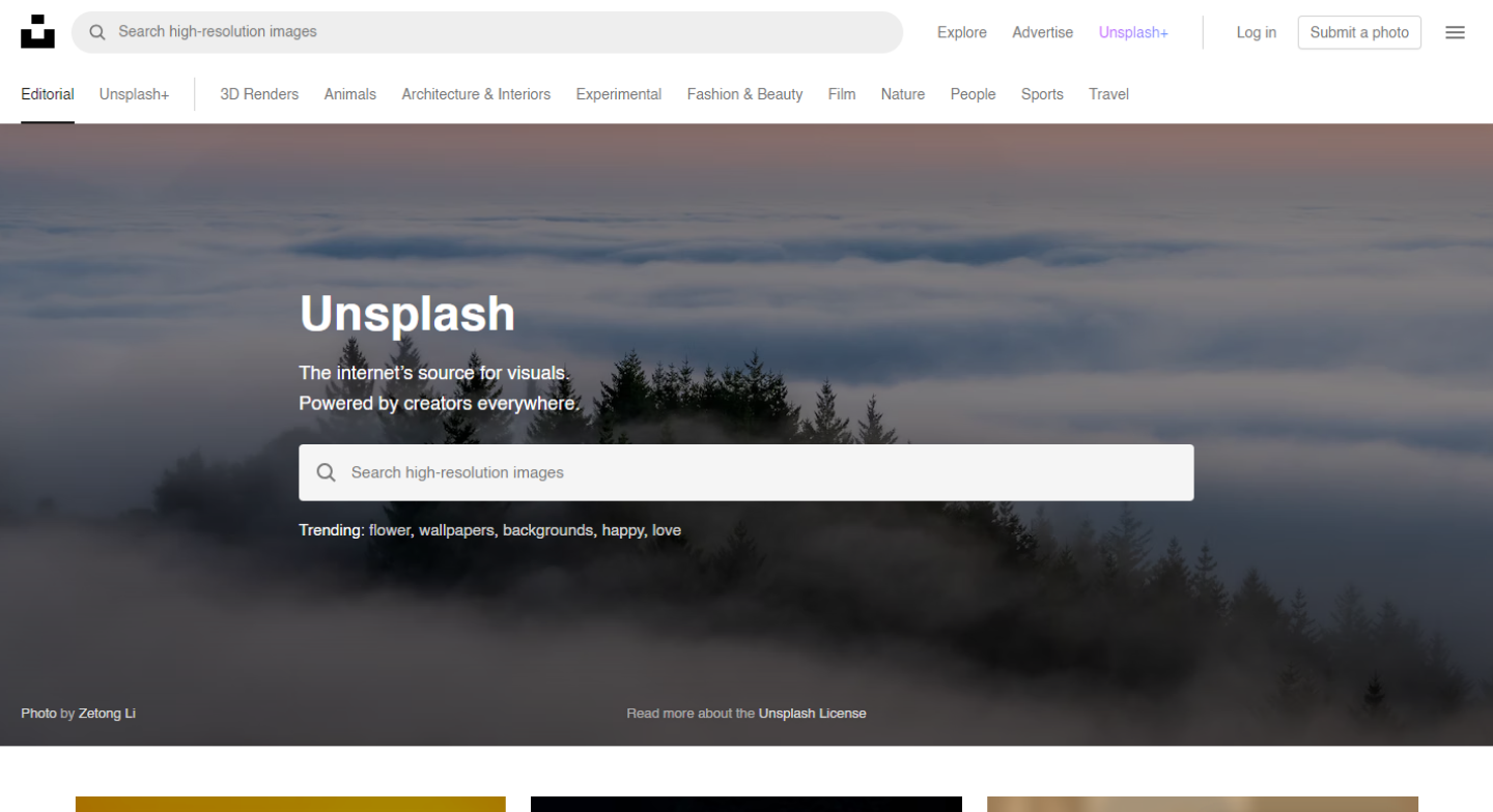 Screenshot of Unsplash