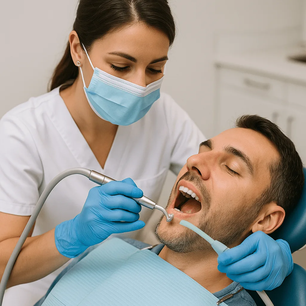 Patient in a clinic having dental cleaning.