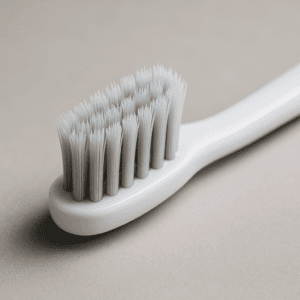 Soft bristled toothbrush in gray background.